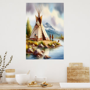 Poster Culture autochtone traditionnelle avec notre Teepe