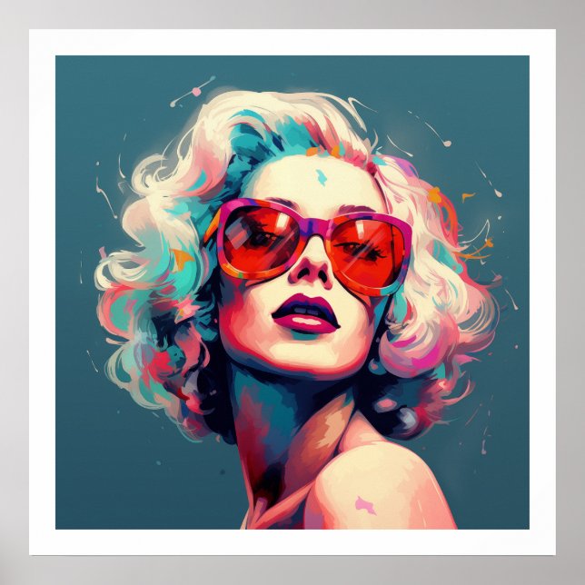 Poster Culture pop couleurs vibrantes Fille avec lunettes (Devant)