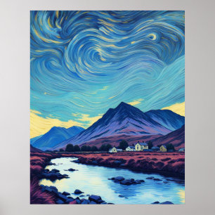 Poster Cumbrian Hills & Mountains, Cottages, Van Gogh Sky
