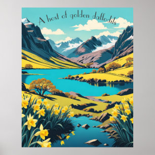 Poster Cumbrian Hills & Mountains, Lac, Daffodiques d'or