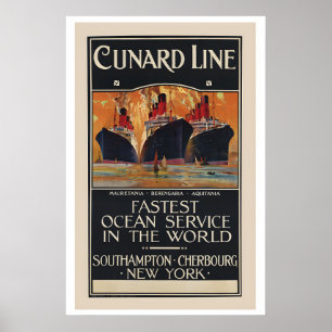 Poster Cunard Line Service Océanique le Plus Rapide du Mo