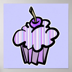 Poster cupcake à rayures violettes et bleues