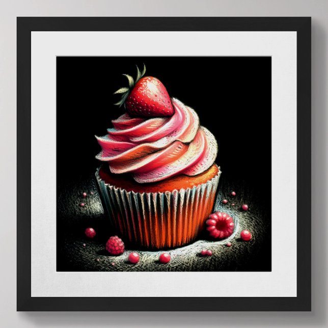Poster Cupcake aux fraises de dessin pastel (Créateur téléchargé)