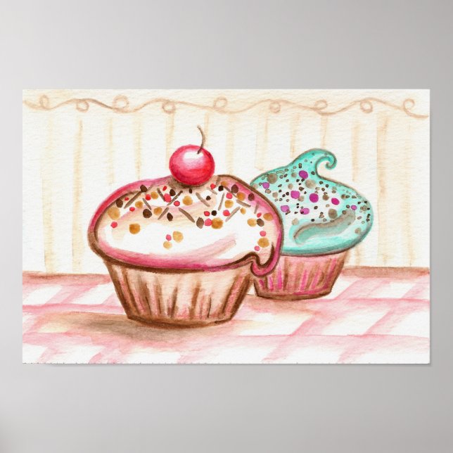 Poster Cupcake Boulangerie Cuisine Mur Art Imprimer Décor (Devant)