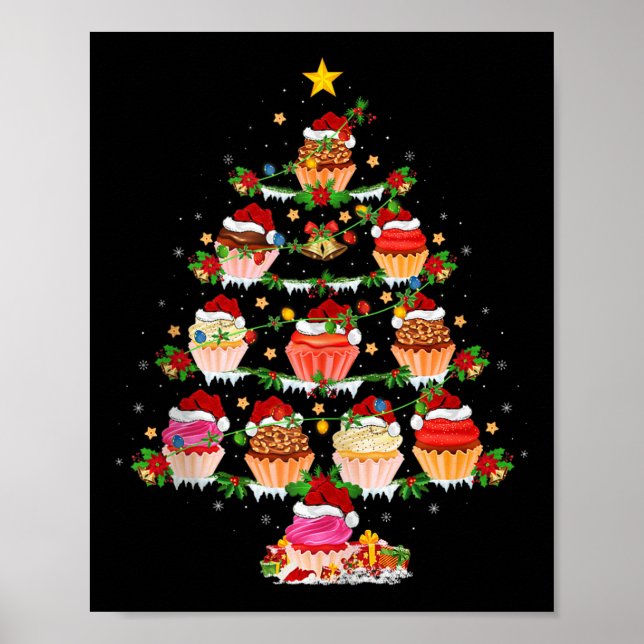 Poster Cupcake Christmas Tree Lights Funny Fast Food Cupc (Devant)