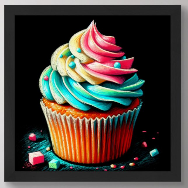 Poster Cupcake de dessin Pastel Tri Couleur Frosting (Créateur téléchargé)