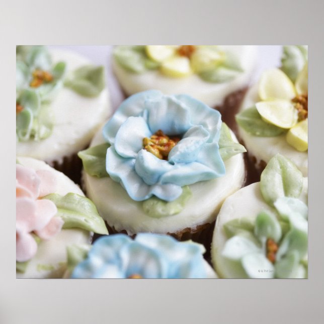 Poster Cupcakes avec glaçage aux fleurs (Devant)