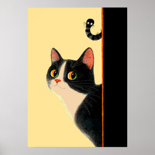 Poster Curieux chat et ver sournois