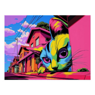 Poster Curieux Colosse : Le Chat Géant dans le Voisinage