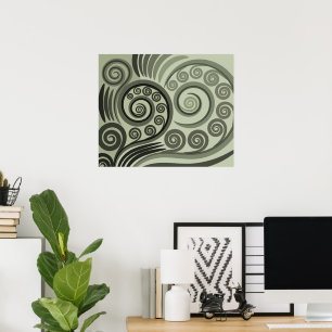 Poster Curles Abstraites Gris-Vert