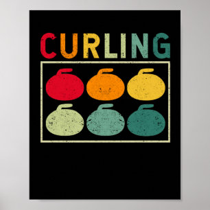 Poster Curling rétro sports d'hiver Équipe vintage de pie