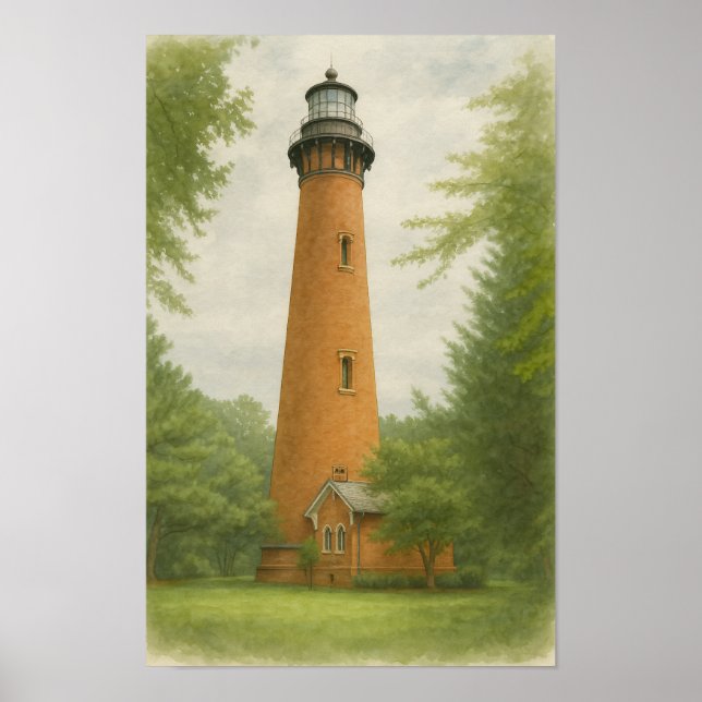 Poster Currituck Beach Lighthouse Watercolor (Devant)