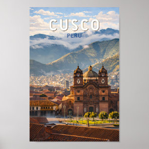 Poster Cusco Pérou Illustration Art de Voyage Vintage