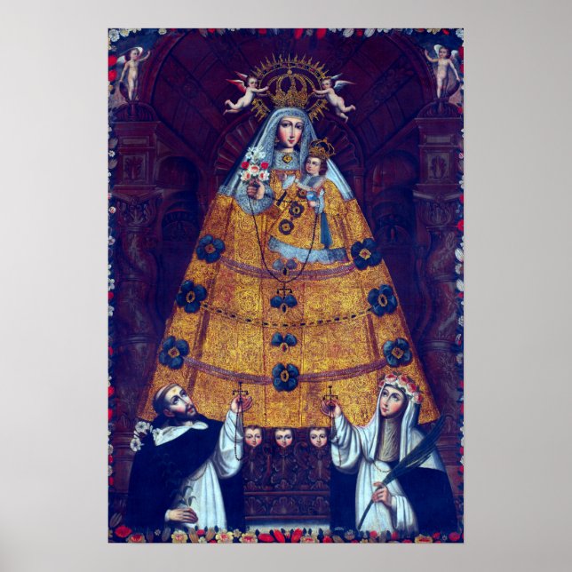 Poster Cusco School Notre-Dame du Rosaire avec Saint (Devant)