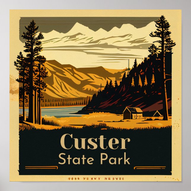 Poster Custer State Park Carré Vintage (Devant)