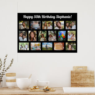 Poster Custom 16 Photo Collage Bonne fête d'anniversaire