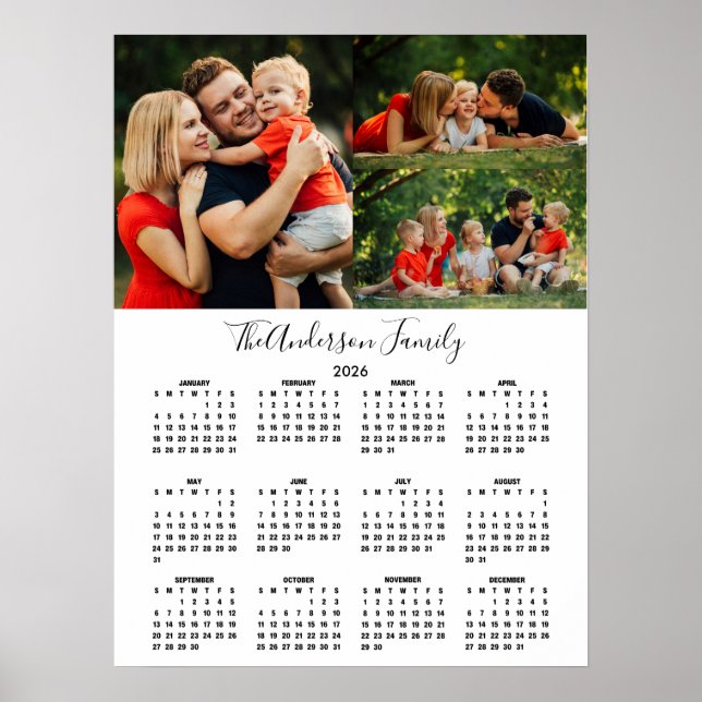 Poster Custom 2026 Calendar 3 Photo Collage (Devant)