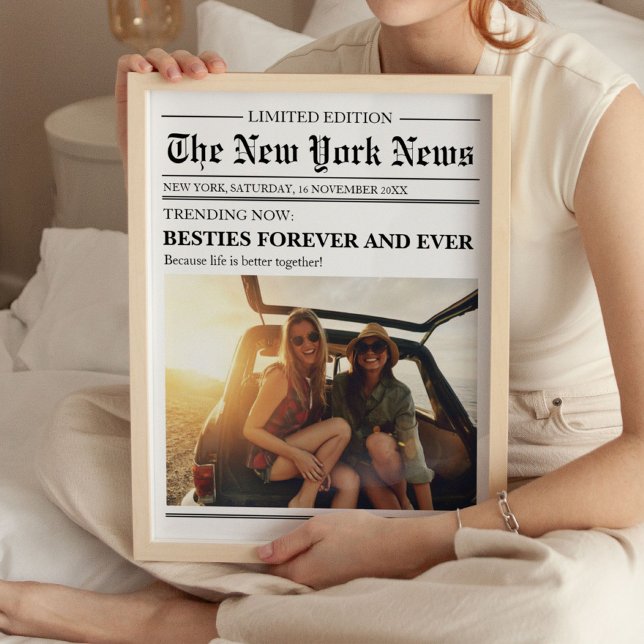 Poster Custom Best Friend Bestie Journal Art Imprimer (Besties Forever Newspaper Art Print)