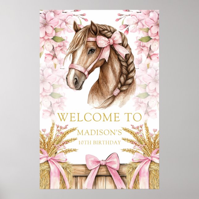 Poster Custom Horse Design with Cherry Blossoms & Hay (Devant)
