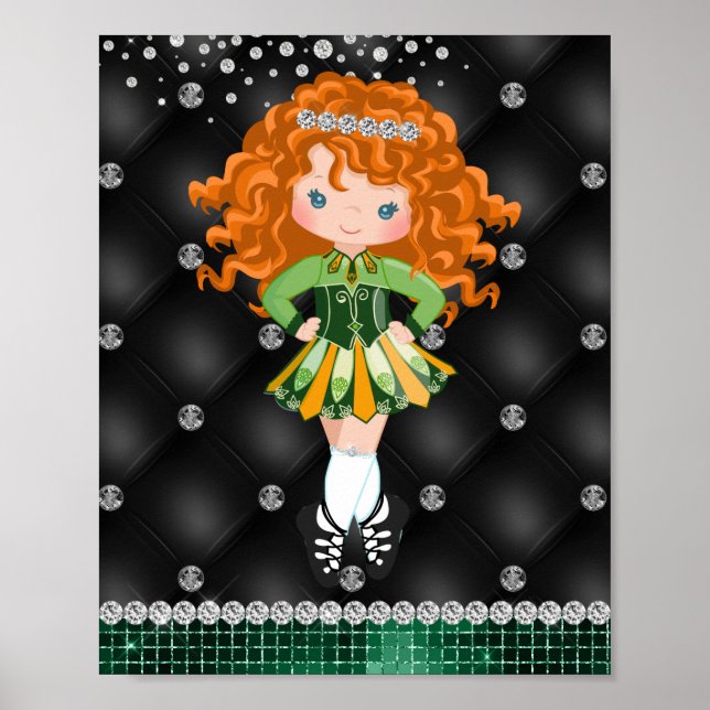 Poster Custom Irish Dance Redhead Girl Green, Noir (Devant)