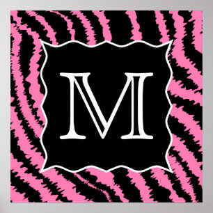 Poster Custom Monogram Pink and Black Zebra Print Pattern
