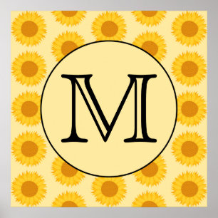 Poster Custom Monogram, with Yellow Sunflowers.