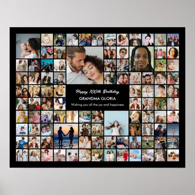 Poster Custom Photo Collage 100 Pictures 100th Birthday (Devant)