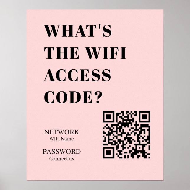 Poster Custom Pink WiFi QR | Personalized Password (Devant)