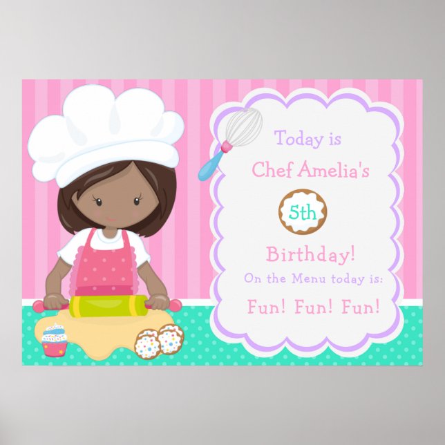 Poster Cute African American Girl Baking Anniversaire (Devant)