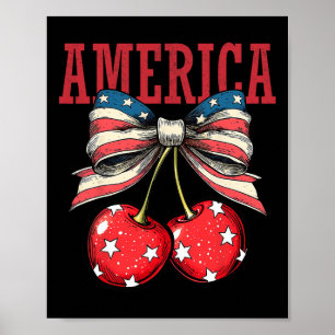 Poster Cute America Cherries Coquette Bow Funny Cherry 4t
