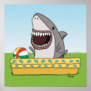 Poster Cute and Funny Happy Shark in Pool
