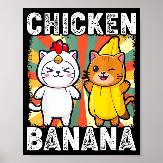 Poster Cute Animals In Chicken And Banana Costumes Kawaii (Devant)