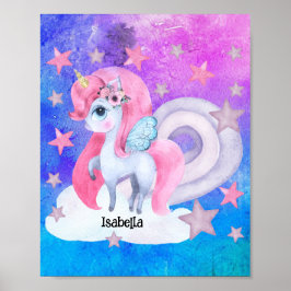Poster Cute aquarelle Rainbow Unicorn Personnalisé