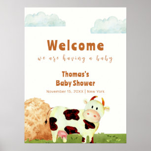 Poster Cute aquarelle Saint-Vache Baby shower de ferme Bi