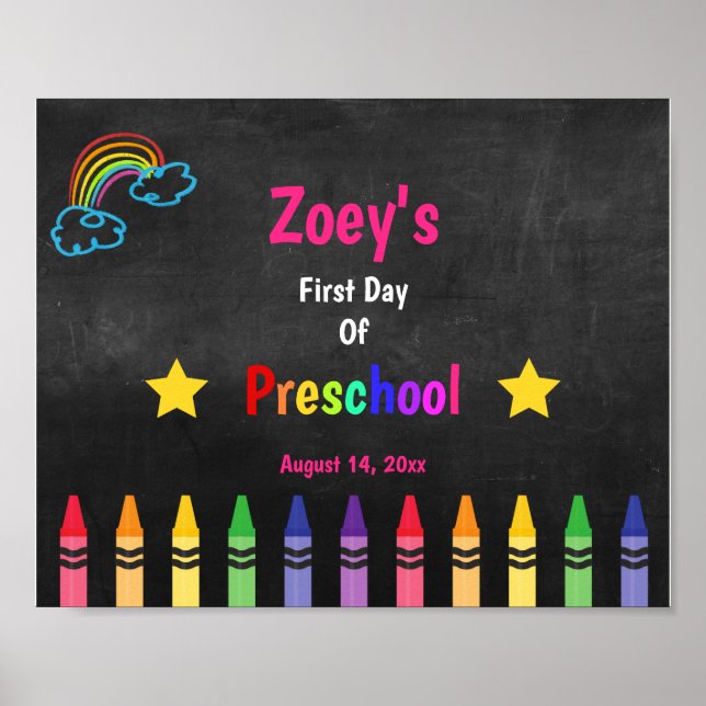 Poster Cute Arc-En-Ciel Premier Jour Du Chalkboard Présco (Devant)
