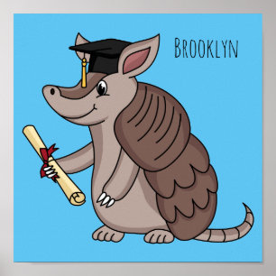 Poster Cute armadillo with graduation cap cartoon