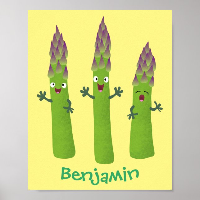 Poster Cute asperges chantant un trio végétal dessin anim (Devant)