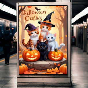 Poster Cute automne Halloween Chatons Costumes Citrouille