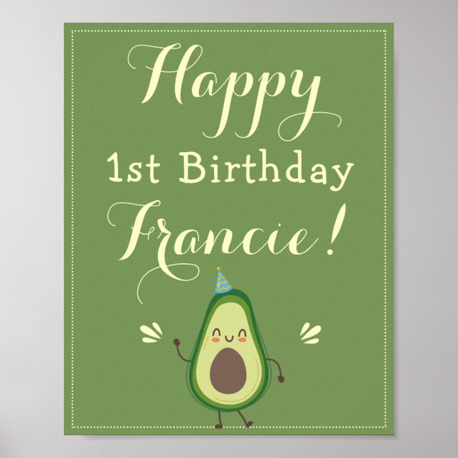 Poster Cute Avocado Personnalisez 1er anniversaire Bienve (Devant)