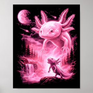 Poster Cute axolotl hurlant à la lune mème mystique