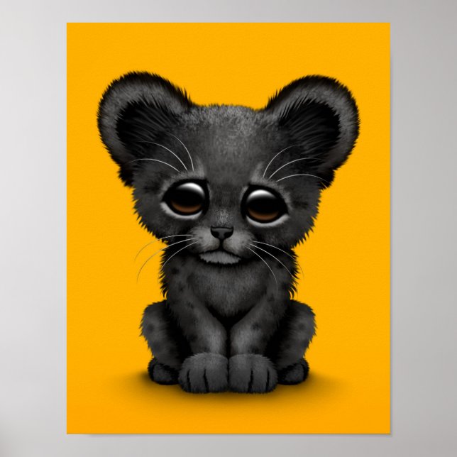 Poster Cute Baby Black Panther Cub sur Jaune (Devant)