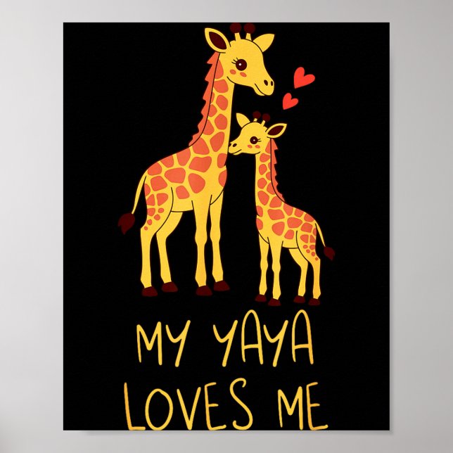Poster Cute Baby Giraffe And Grandma My Yaya Loves Me  (Devant)