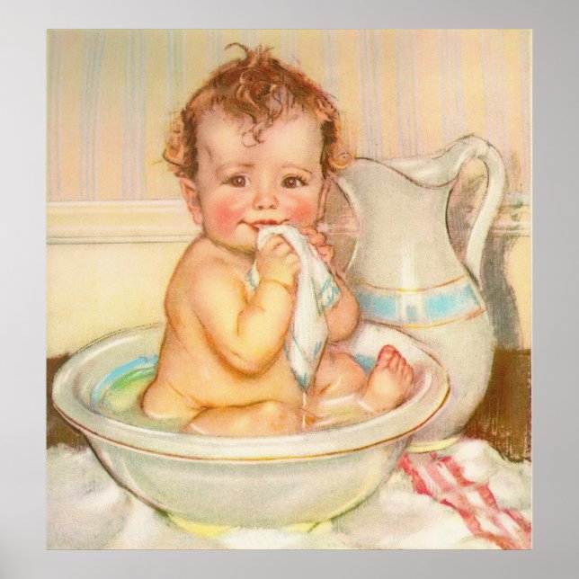 Poster Cute Baby Having a Bath (Devant)