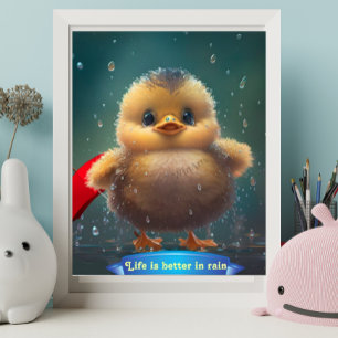 Poster Cute Baby jaune Canard dansant sous la pluie perso
