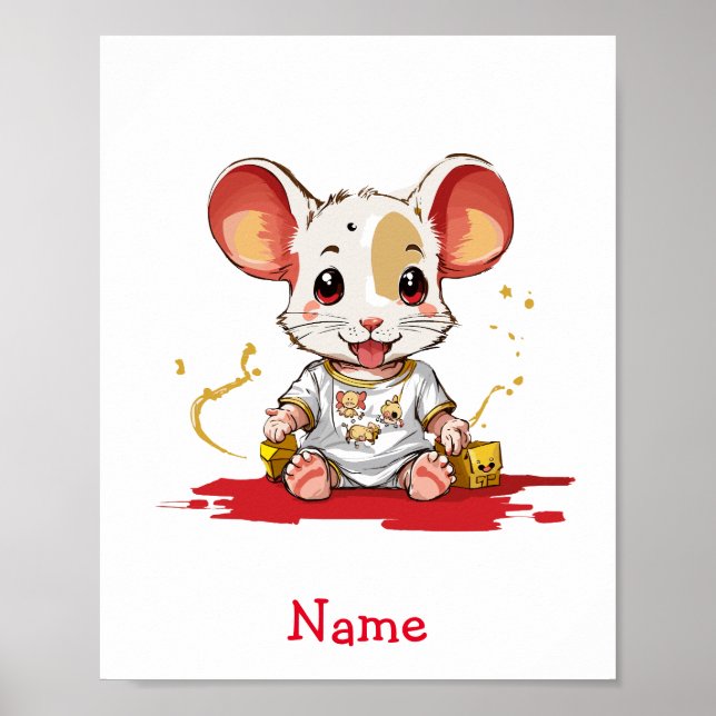 Poster Cute Baby Mouse Nom personnalisé (Devant)