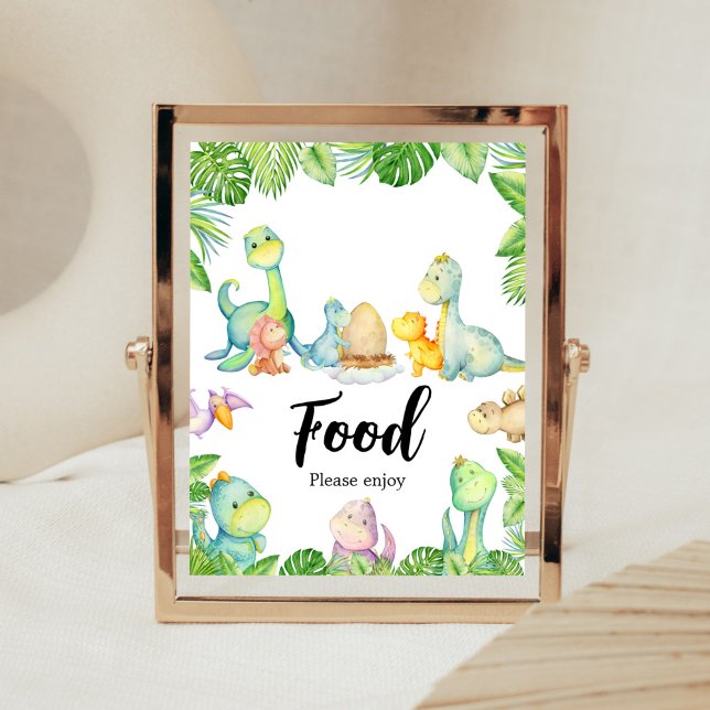 Poster Cute Baby shower Dinosaur (Greenery Dinosaur Baby Shower Food Sign)
