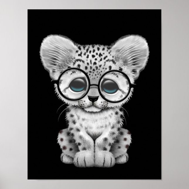 Poster Cute Baby Snow Leopard Cub sur Black (Devant)