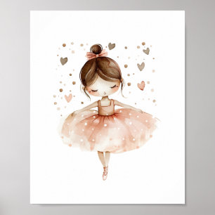 Poster Cute Ballerina Ballet Danse Amour Coeurs Aquarelle