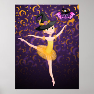 Poster Cute Ballerina Halloween Bat et lune Ballet