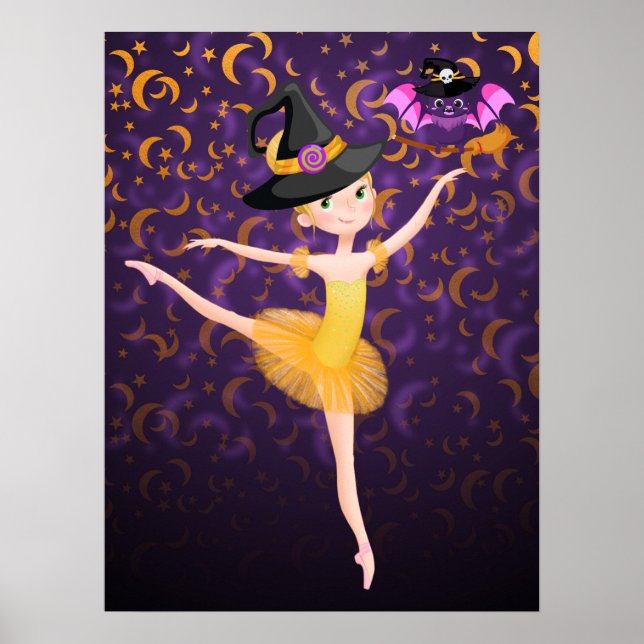 Poster Cute Ballerina Halloween Bat et lune Ballet (Devant)
